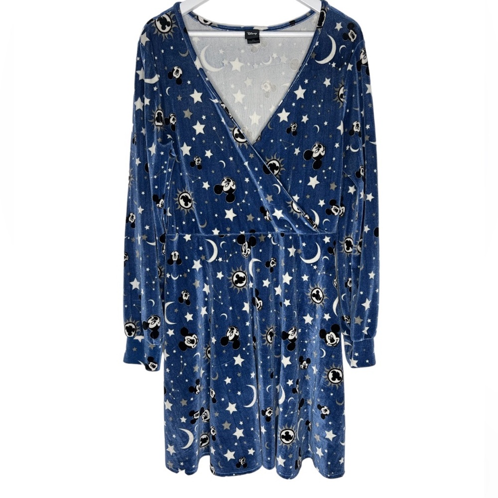 Disney Womens Velvet Long Sleeve Mickey Mouse Constellation Print Dress